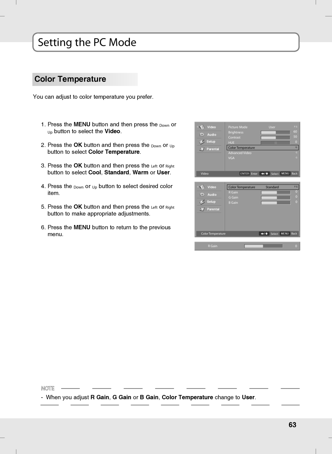 SOYO MT-SYJCP32B1AB owner manual Color Temperature Select Menu Back 